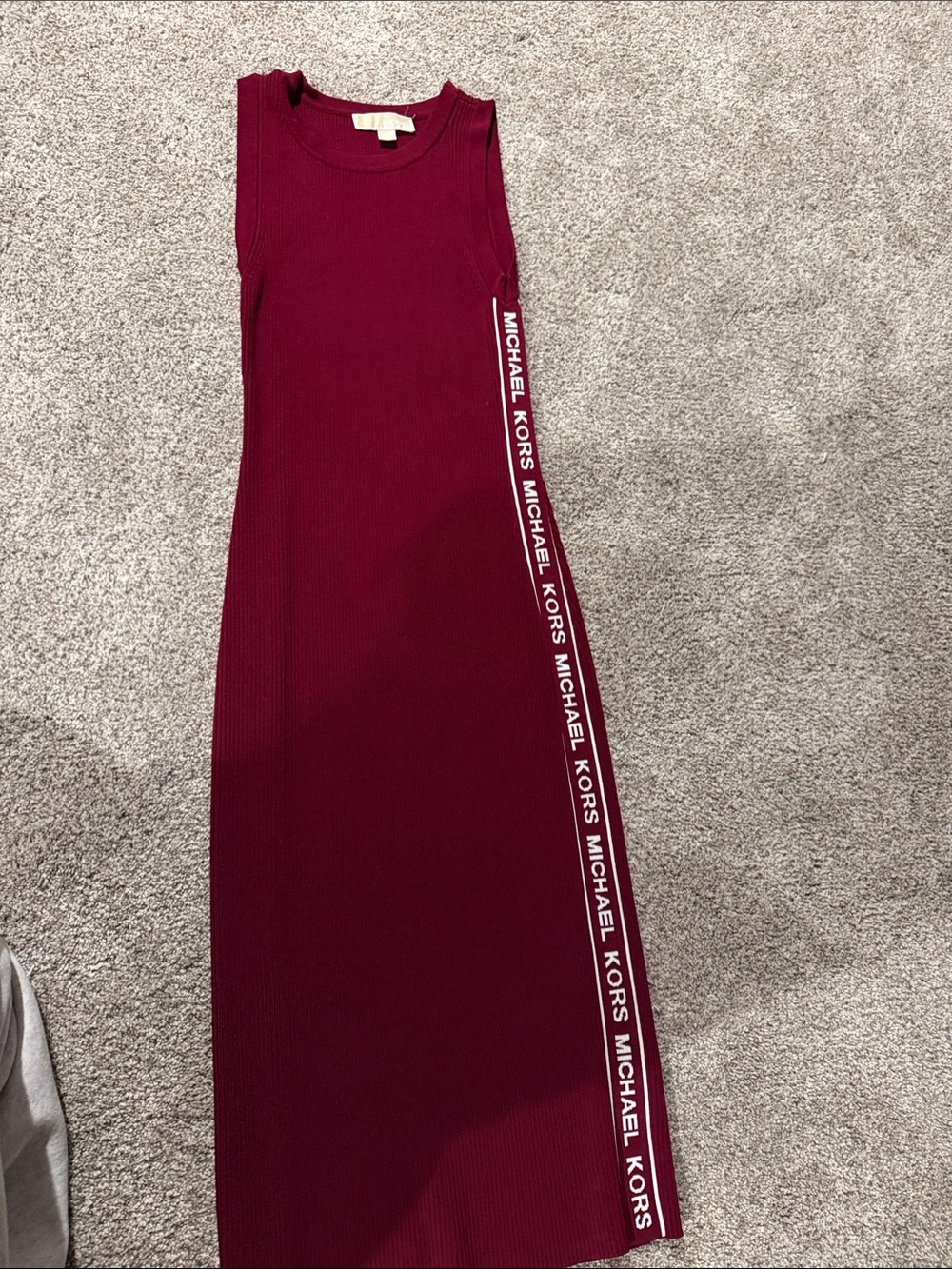 Michael Kors Sleeveless Maxi Dress in Wine with Logo Tape